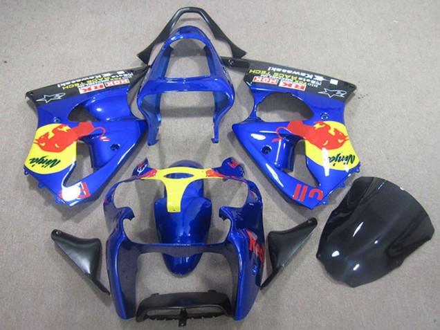 Carénages Moto Kawasaki ZX6R 2000-2002 - Bleu Jaune Red Bull