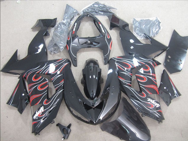 Carénages Moto Kawasaki ZX10R 2006-2007 - Noir Brillant Rouge Blanc Flamme