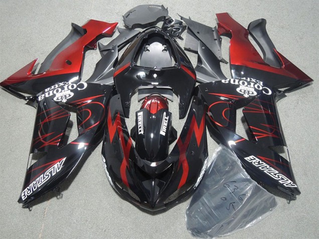 Carénages Moto Kawasaki ZX10R 2006-2007 - Noir Brillant Rouge Flamme Alstare Corona Extra