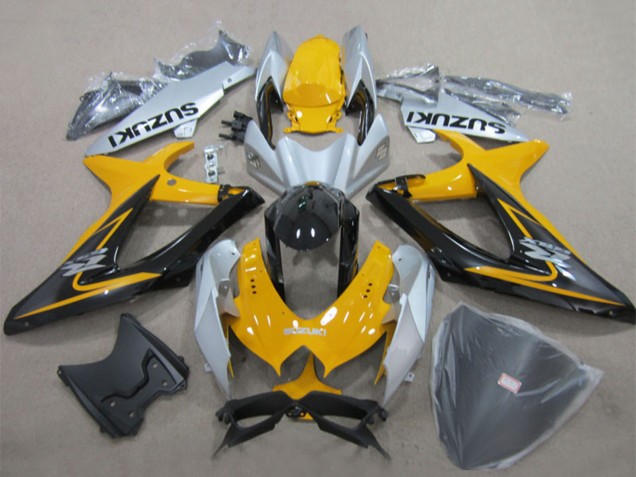 Carénages Moto Suzuki GSXR 600 2008-2010 - Jaune Argent Noir Brillant