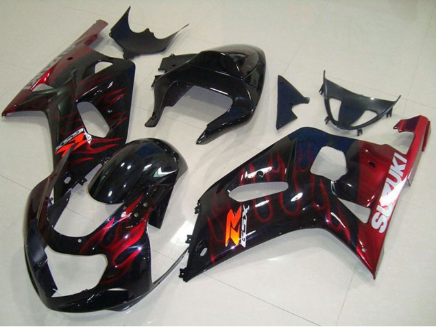 Carénages Moto Suzuki GSXR 750 2001-2003 - Noir Brillant Rouge Flamme