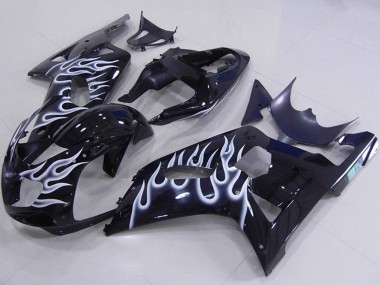 Carénages Moto Suzuki GSXR 750 2001-2003 - Noir Brillant Blanc Flamme