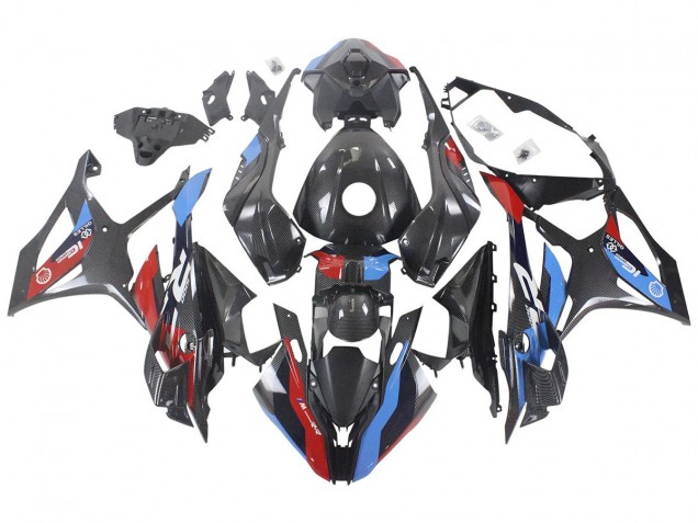 Carénages Moto BMW S1000RR 2023-2024 - Bleu Rouge Fibre de Carbone